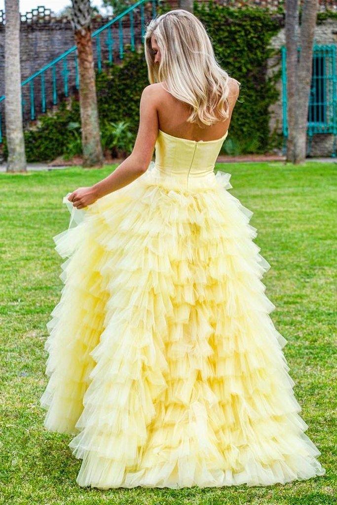 DingJiDress Quinceanera Dresses Elegant Strapless Floor Length Yellow Prom Dresses Ball Gown