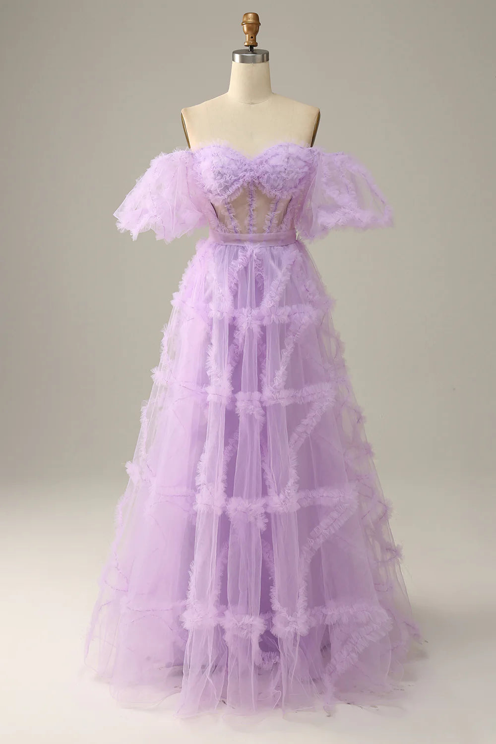 DingJiDress Purple Tulle Off The Shoulder Prom Dress