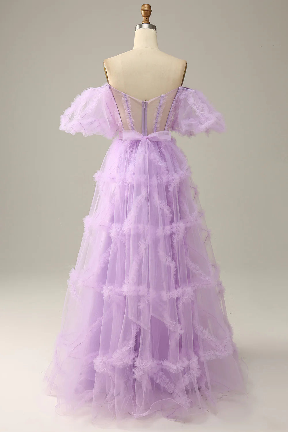 DingJiDress Purple Tulle Off The Shoulder Prom Dress
