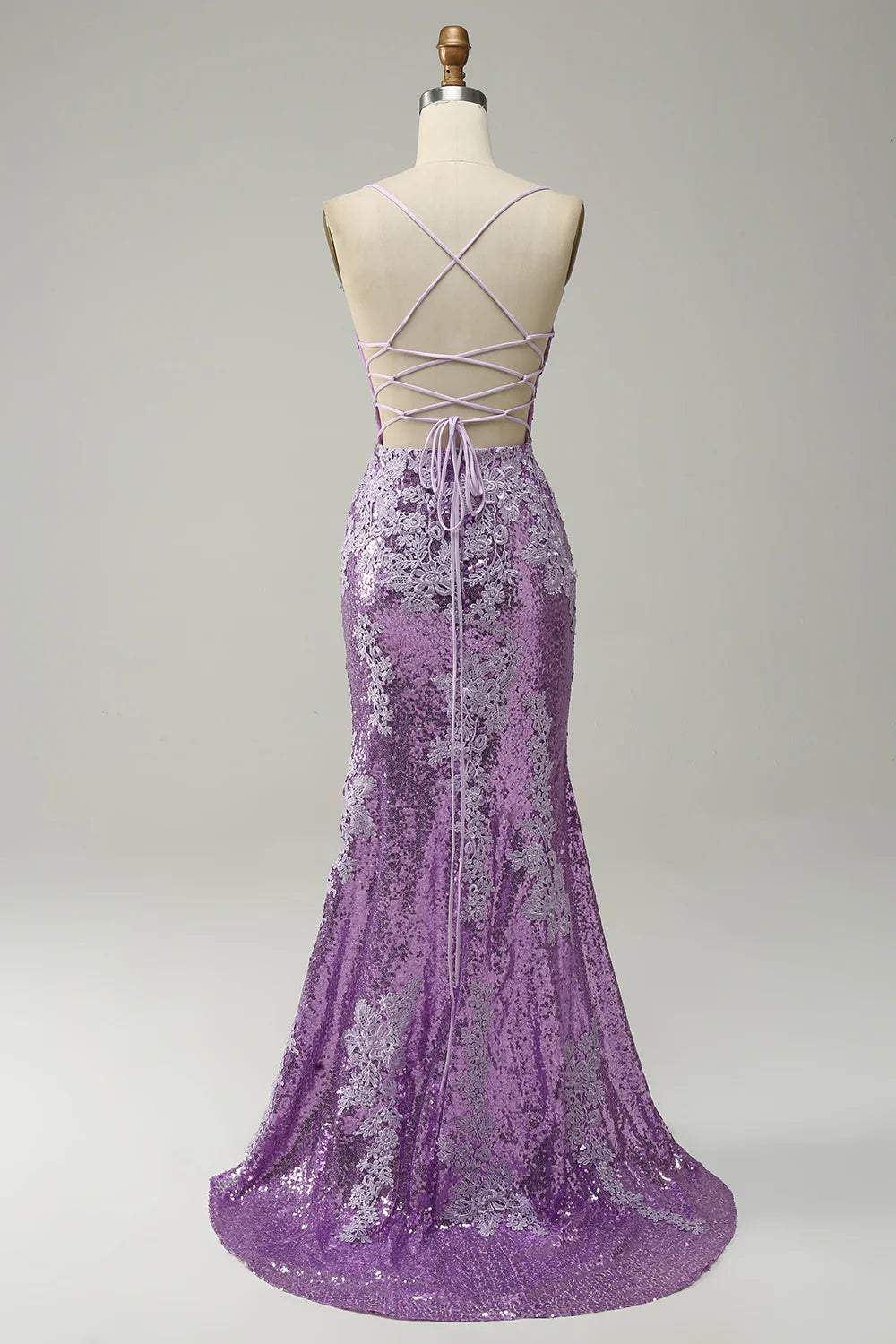 DingJiDress Mermaid Spaghetti Straps Purple Long Prom Dress with Appliques