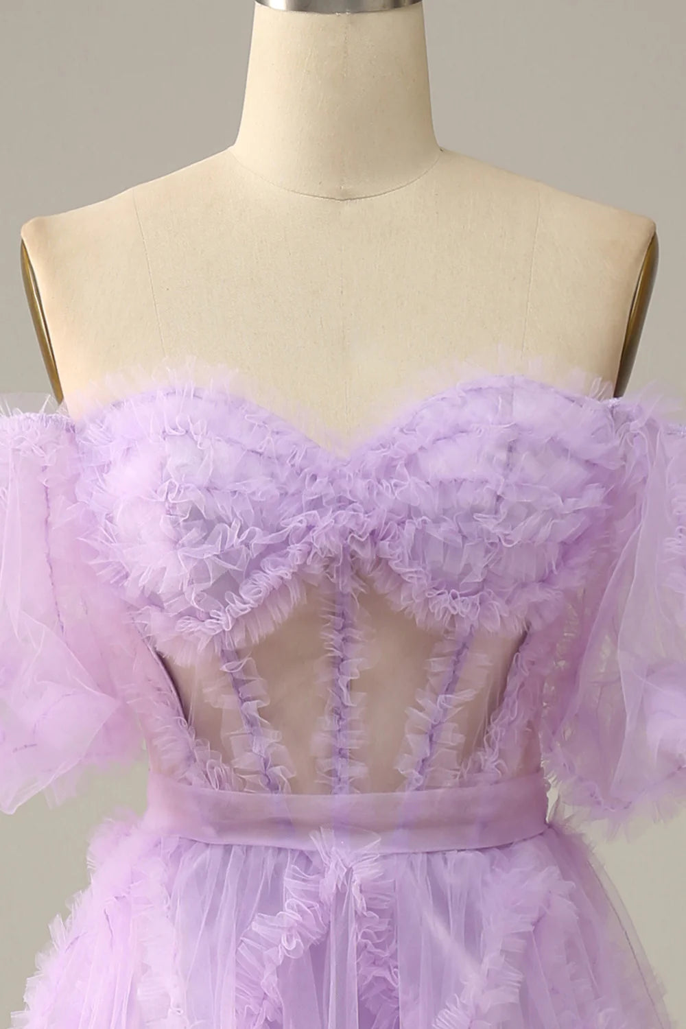 DingJiDress Purple Tulle Off The Shoulder Prom Dress
