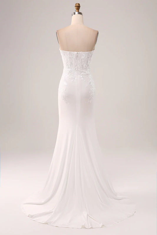 DingJiDress Ivory Strapless Mermaid Wedding Party Dress
