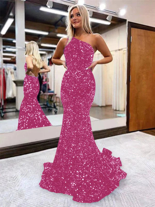 DingJiDress Mermaid One Shoulder Floor Length Ball Gown Prom Dresses