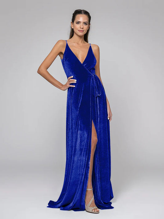 DingJiDress Straps Plunging V Neckline Long Velvet Dresses Bridesmaid Dresses