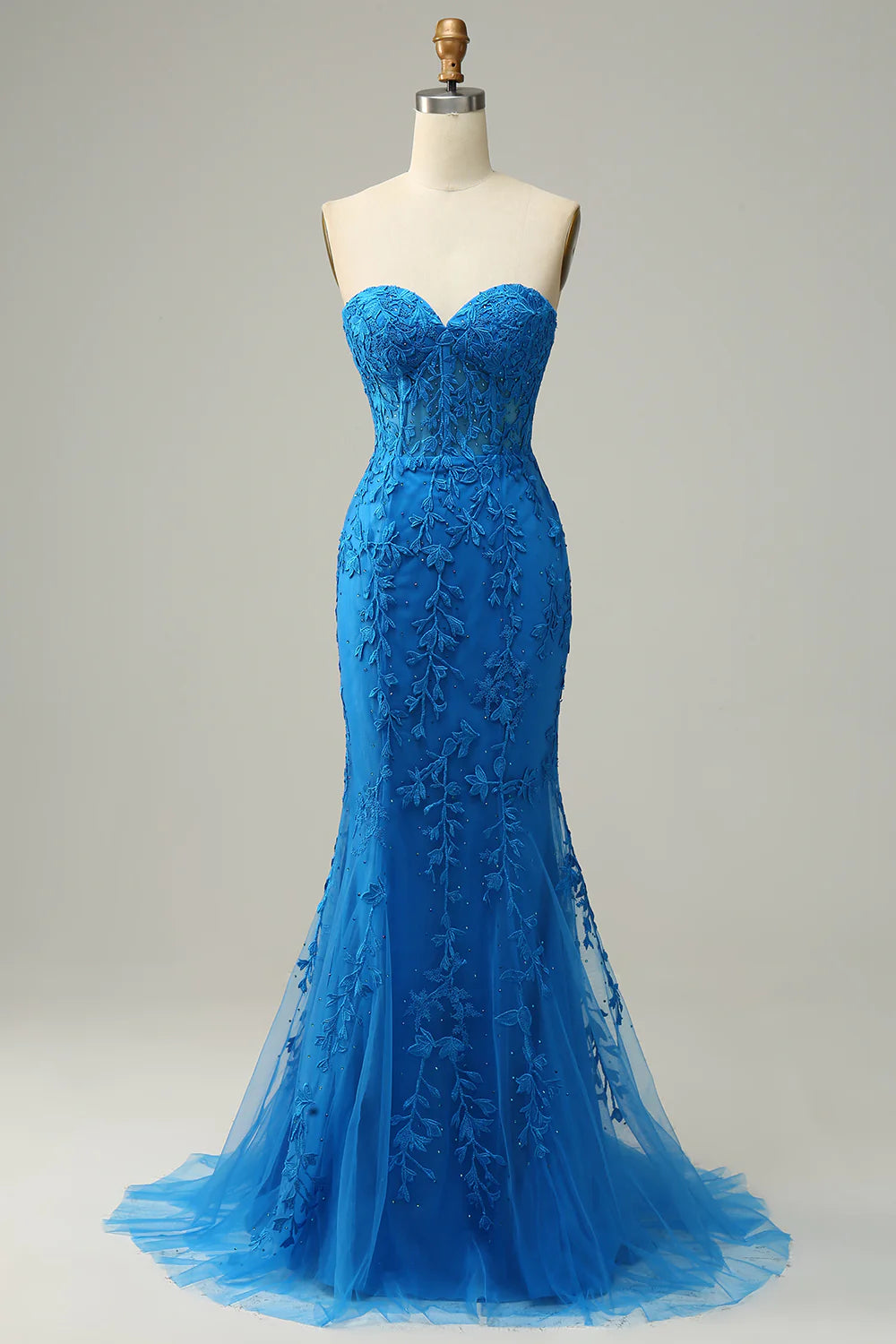 DingJiDress Mermaid Sweetheart Royal Blue Long Prom Dress with Criss Cross Back