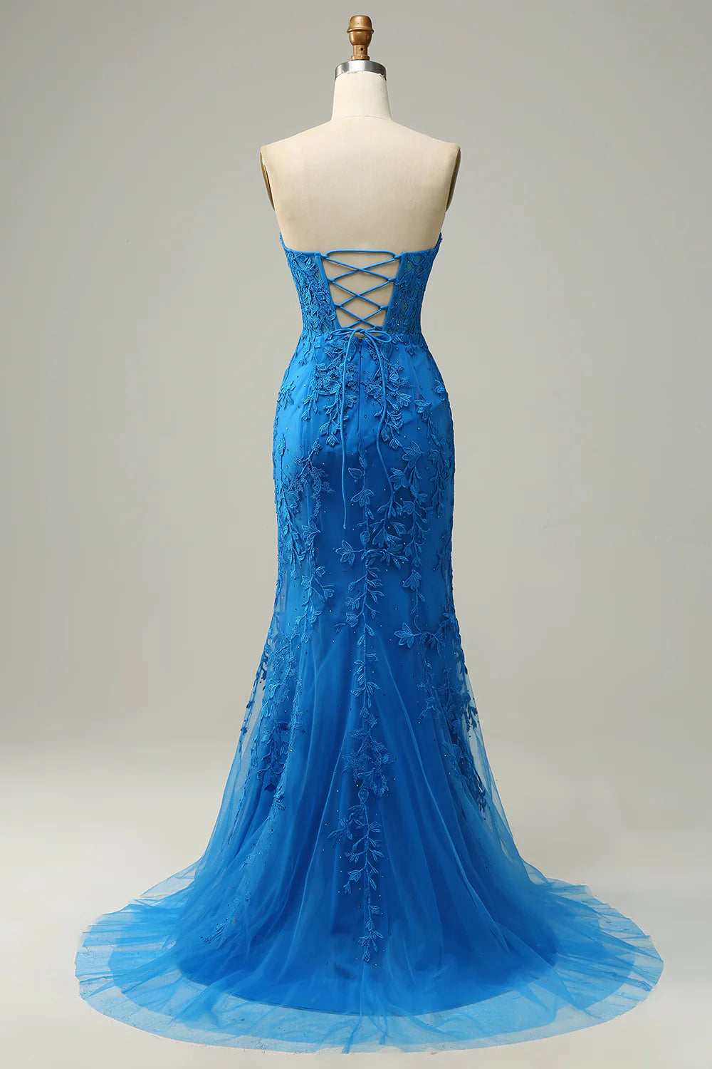 DingJiDress Mermaid Sweetheart Royal Blue Long Prom Dress with Criss Cross Back