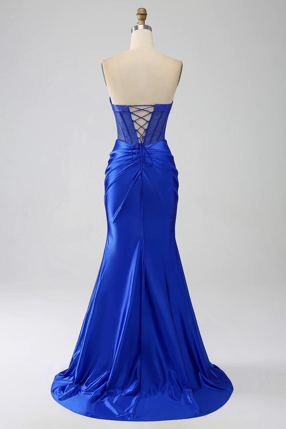 DingJiDress Mermaid Strapless Royal Blue Corset Prom Dress with Beading