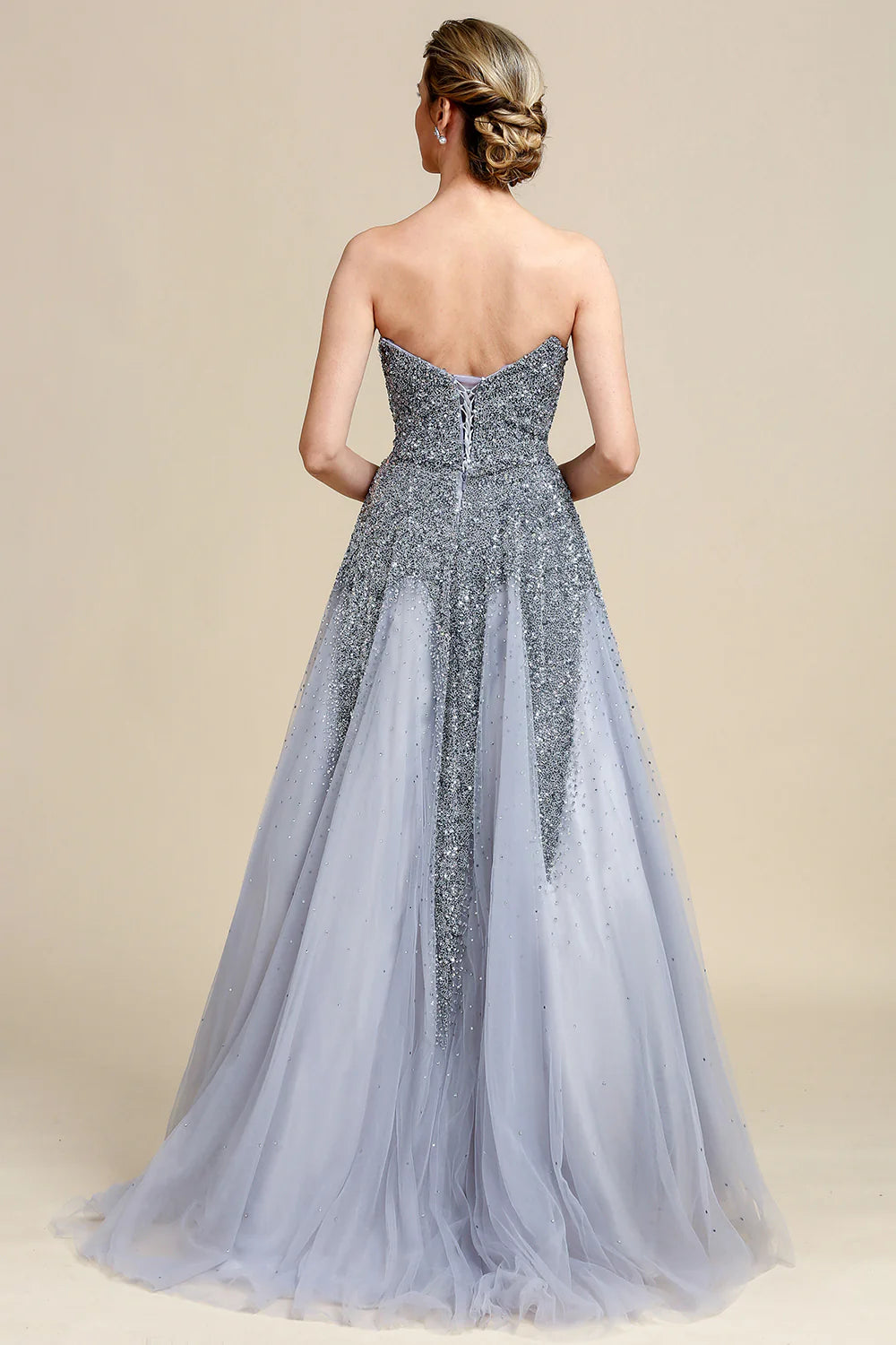 DingJiDress Elegant Formal Women's Dresses Grey A Line Beading Sparkly Mother of Bride Dress