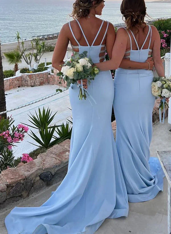 DingJiDress Sheath/Column Spaghetti Straps Floor-Length Long Bridesmaid Dresses