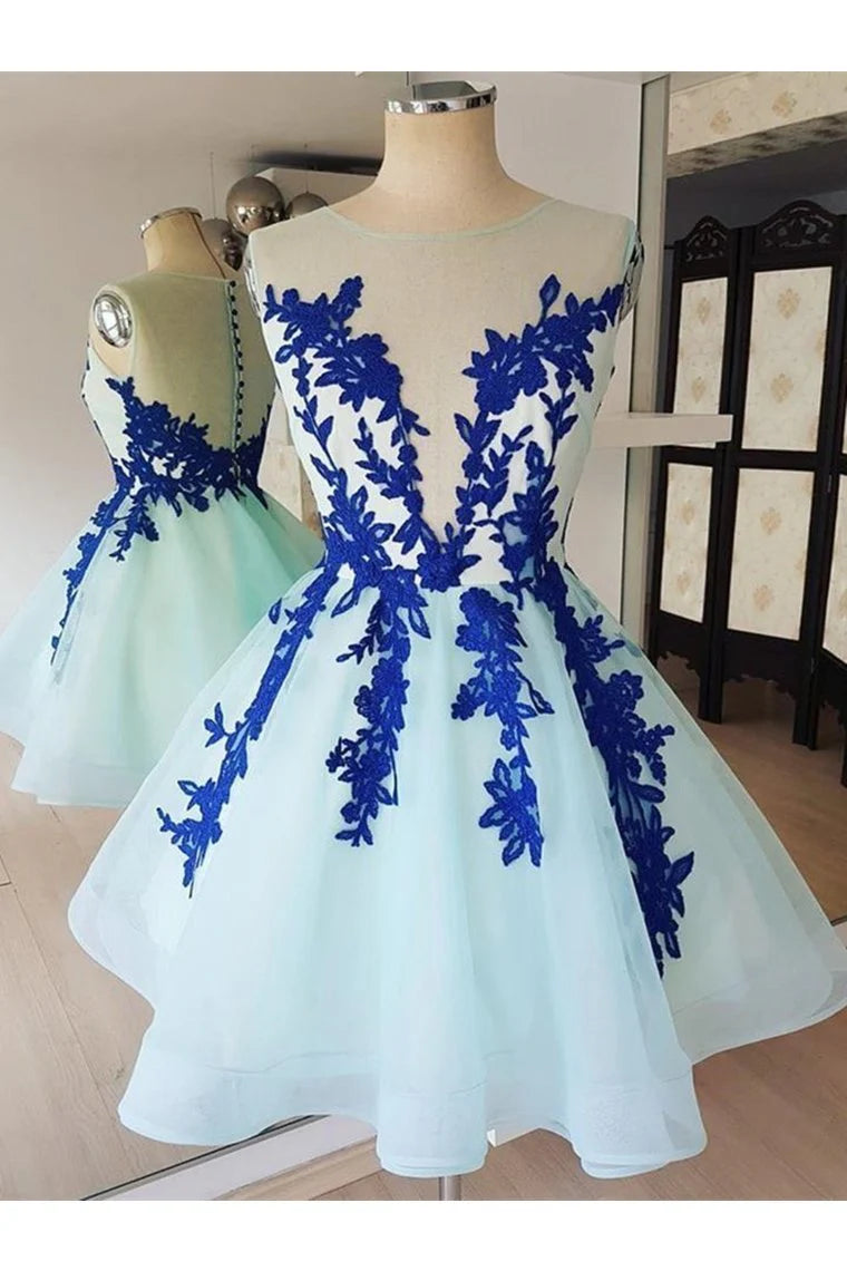 DingJiDress Graduation Dresses Lace Tulle Cocktail Dresses, Short Blue Lace Homecoming