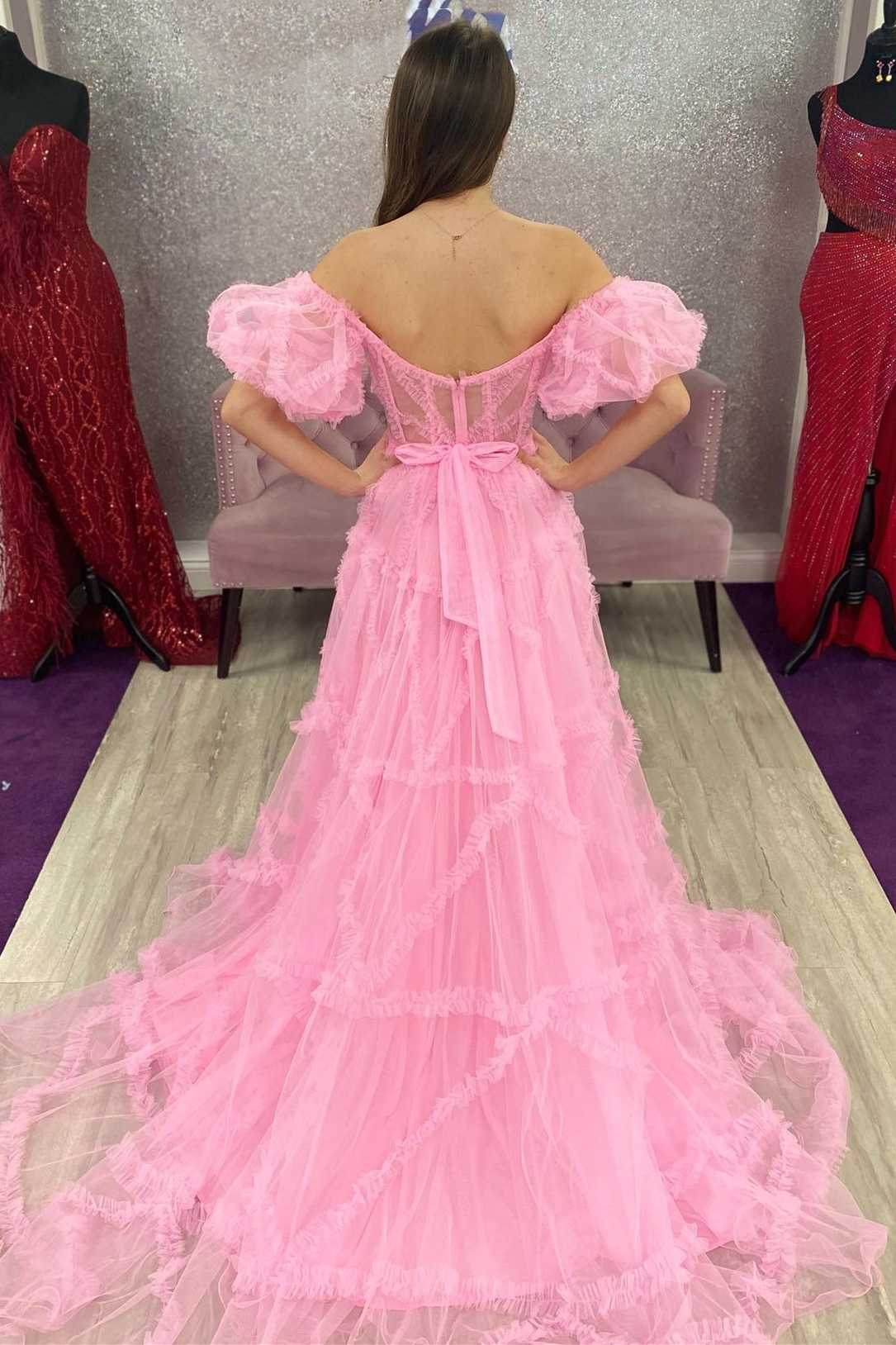 DingJiDress Prom Dresses For Woman A Line Off the Shoulder Tull