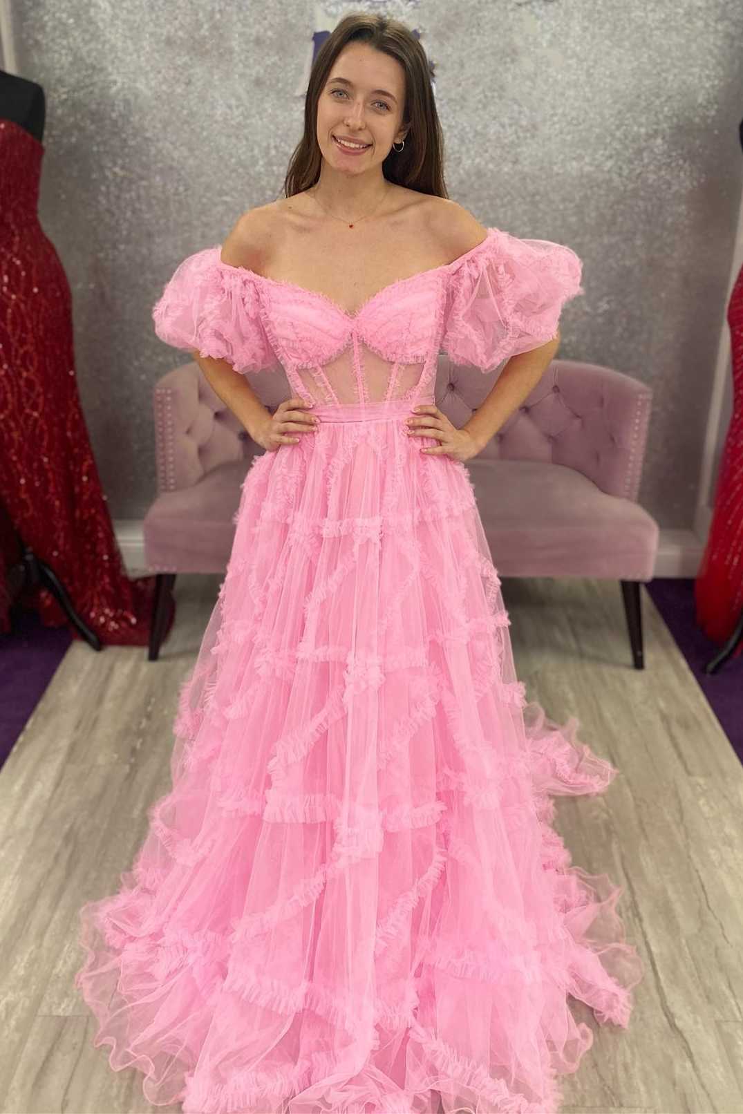 DingJiDress Prom Dresses For Woman A Line Off the Shoulder Tull
