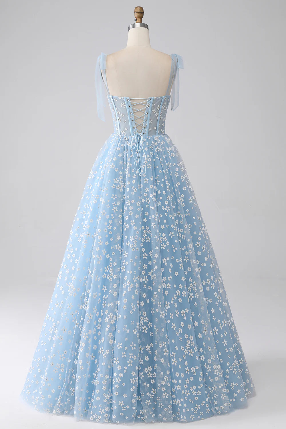DingJiDress A-Line Spaghetti Straps Sky Blue Corset Prom Dress