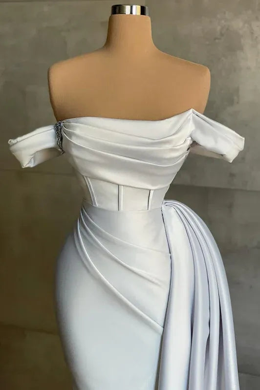 Sleek Mermaid Off-Shoulder Short-Sleeve Ruched White Maxi Prom Dress for Women Custom