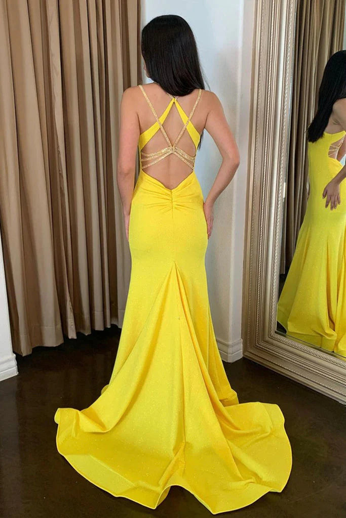 DingJiDress Mermaid Prom Dress Straps Square Backless