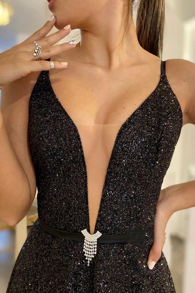 DingJiDress Straps Long Prom Dress Backless Evening Dress With Sequins