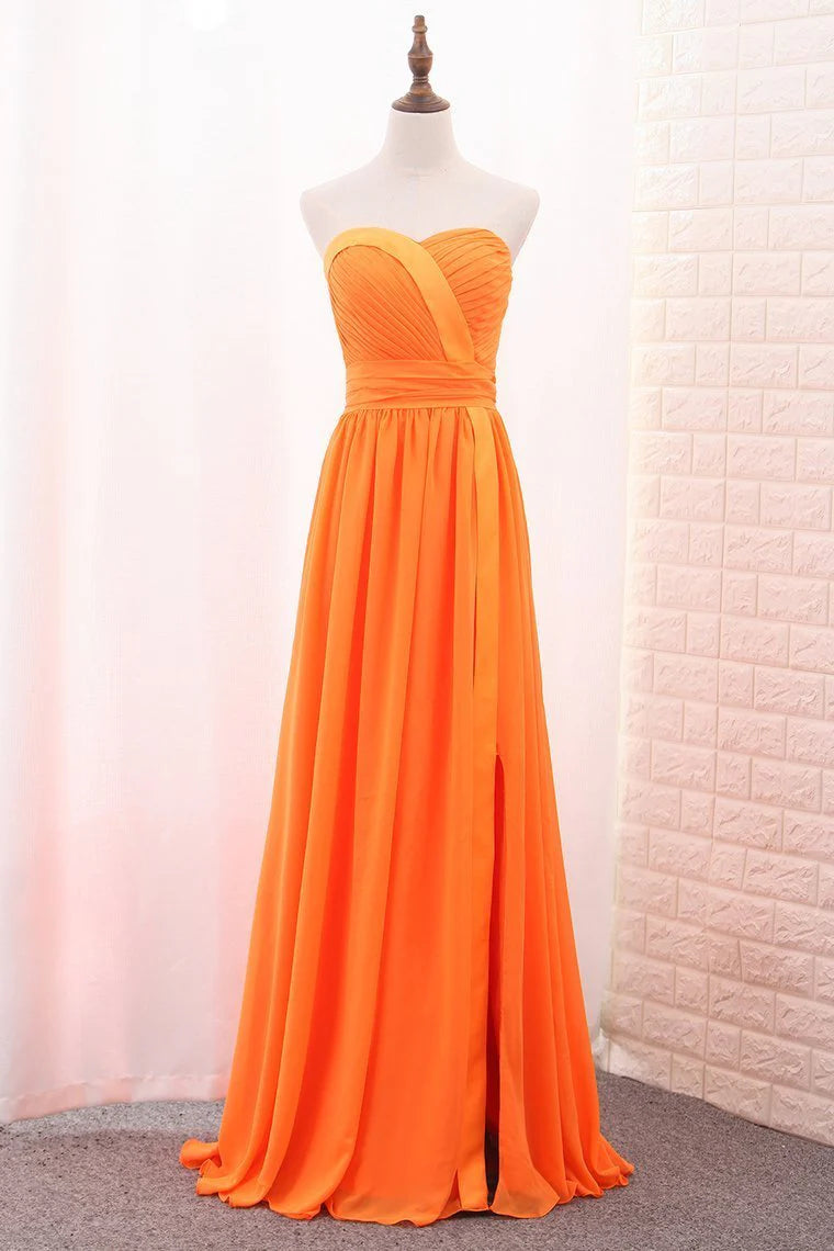 DingJiDress A Line Ruched Bodice Floor Length Bridesmaid Dress Chiffon Sweetheart