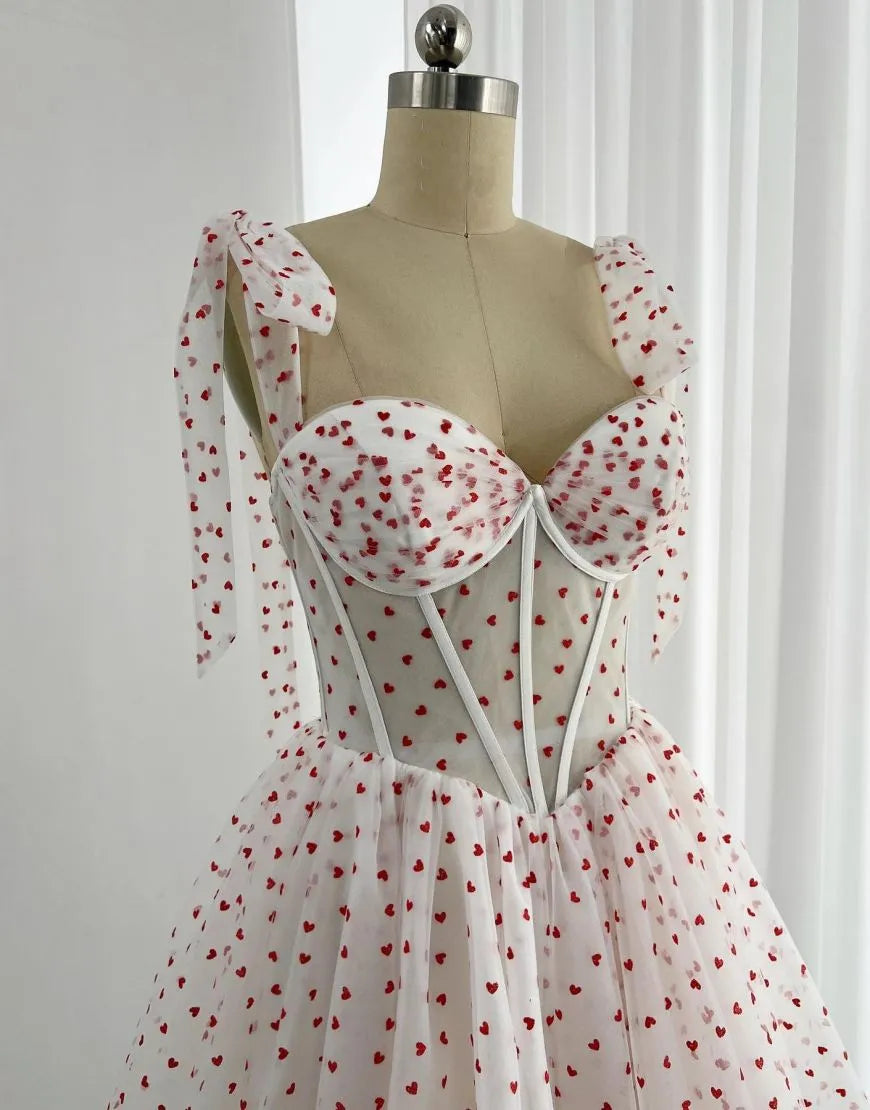 DingJiDress Tie Straps Corset Back Party Dress With Heart Pattern