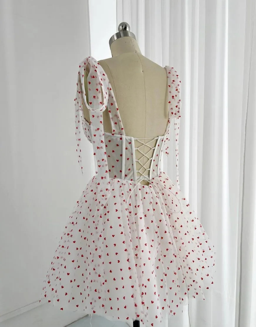 DingJiDress Tie Straps Corset Back Party Dress With Heart Pattern