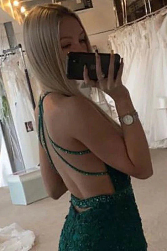 DingJiDress Prom Dresses V Neck Long Mermaid Belt Beaded Luxury Backless