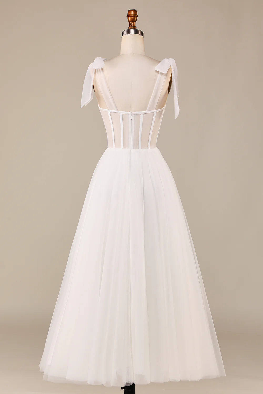 DingJiDress Ivory A-Line Tea-Length Tulle Corset Wedding Dress