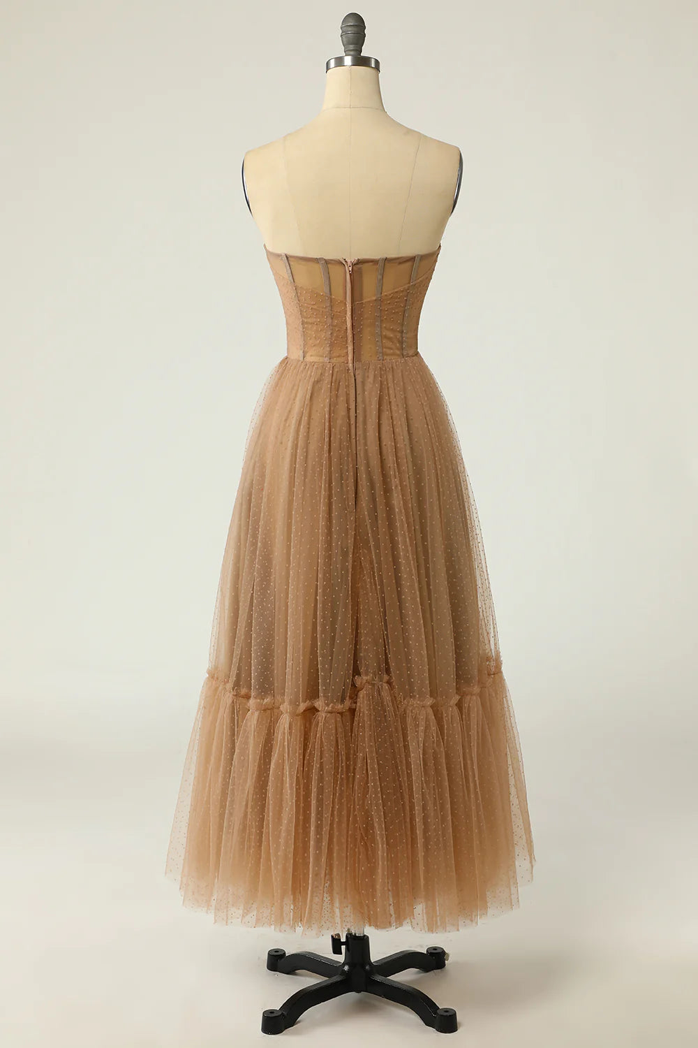 DingJiDress Khaki Polka Dots Corset Prom Dress