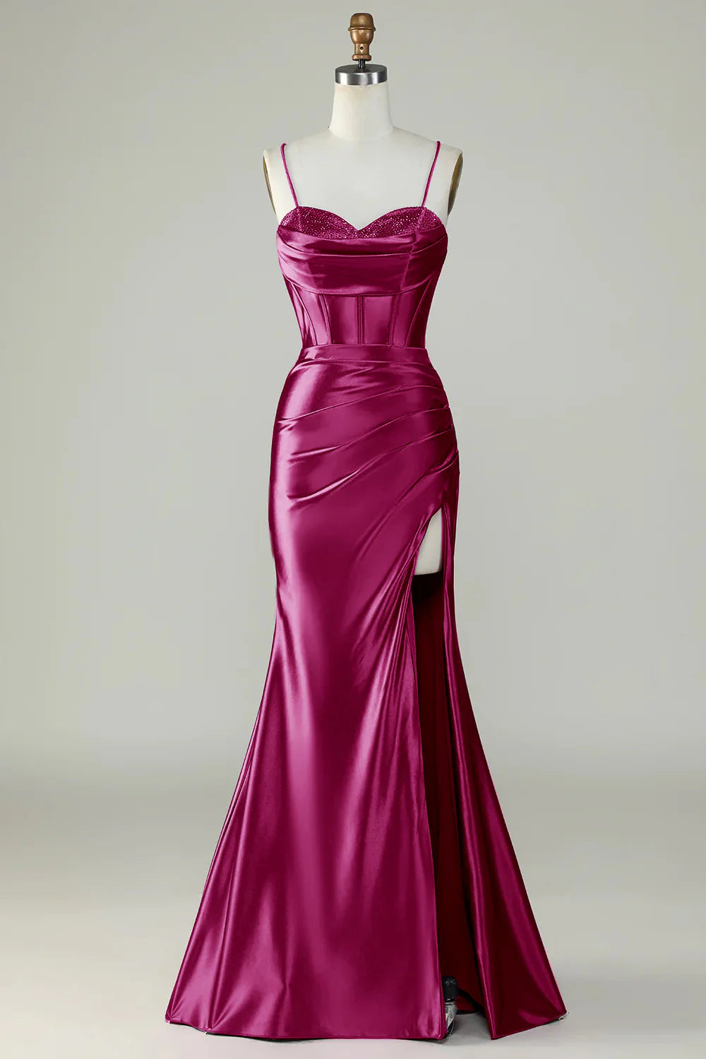 DingJiDress Royal Blue Mermaid Spaghetti Straps Long Prom Dress With Slit