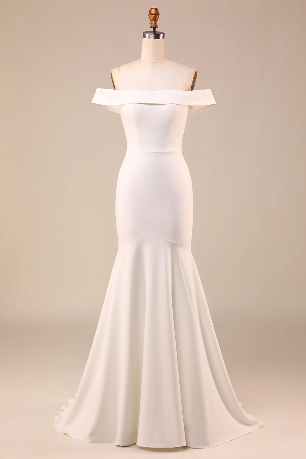 DingJiDress Simple Ivory Mermaid Lace-Up Back Long Wedding Dress