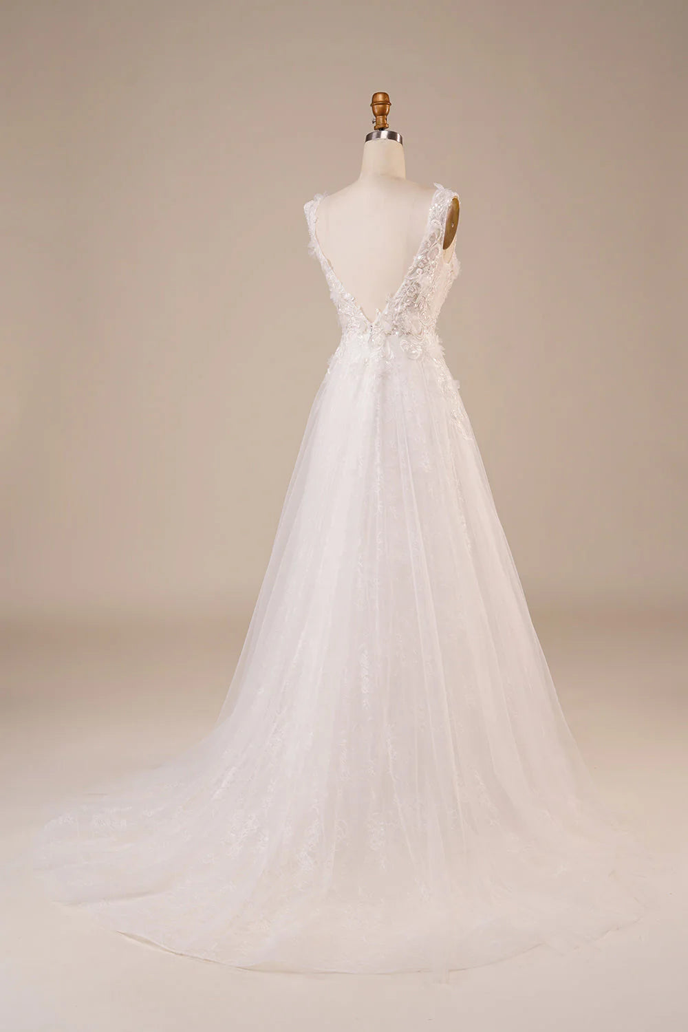 DingJiDress Sparkly Tulle Beaded Ivory Long Wedding Dress