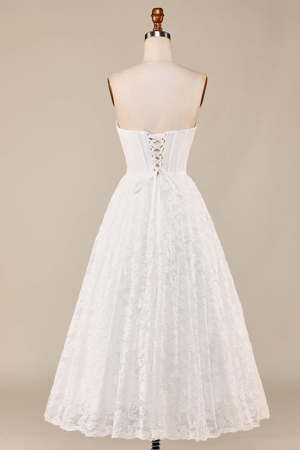 DingJiDress Ivory Lace Corset Tea-Length Wedding Dress