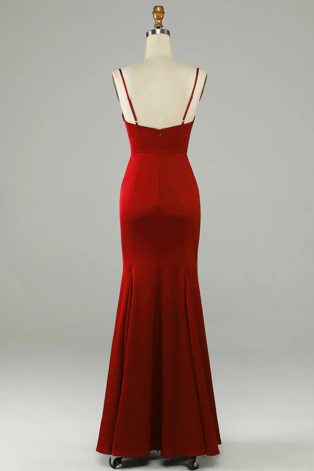 DingJiDress Burgundy Mermaid Spaghetti Straps Long Prom Dress with Slit