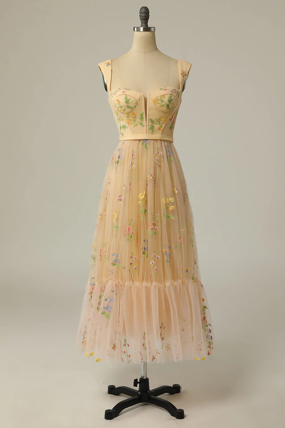 DingJiDress A Line Sweetheart Prom Dresses Tea Length Party Dress with Embroidery
