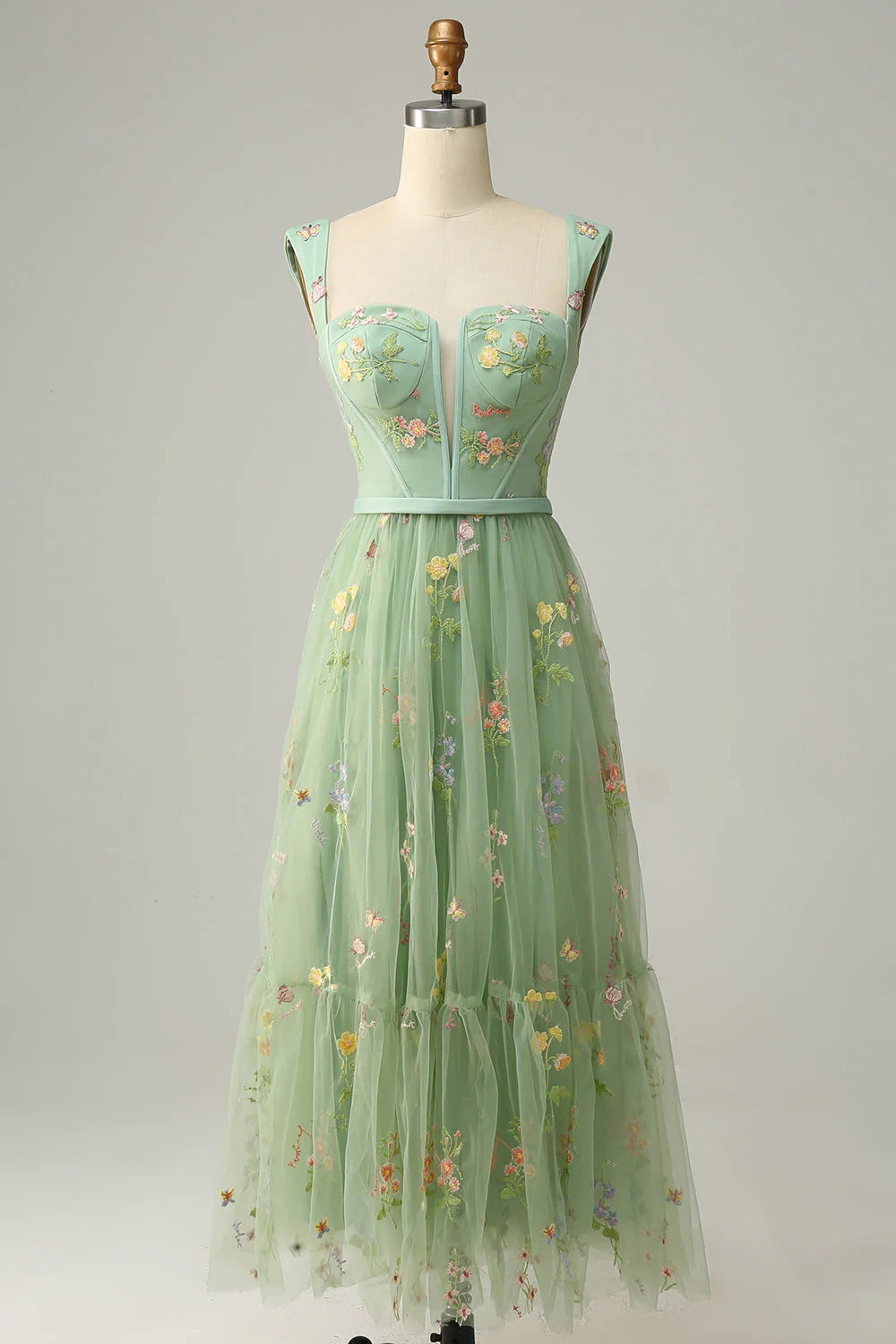 DingJiDress A Line Sweetheart Prom Dresses Tea Length Party Dress with Embroidery