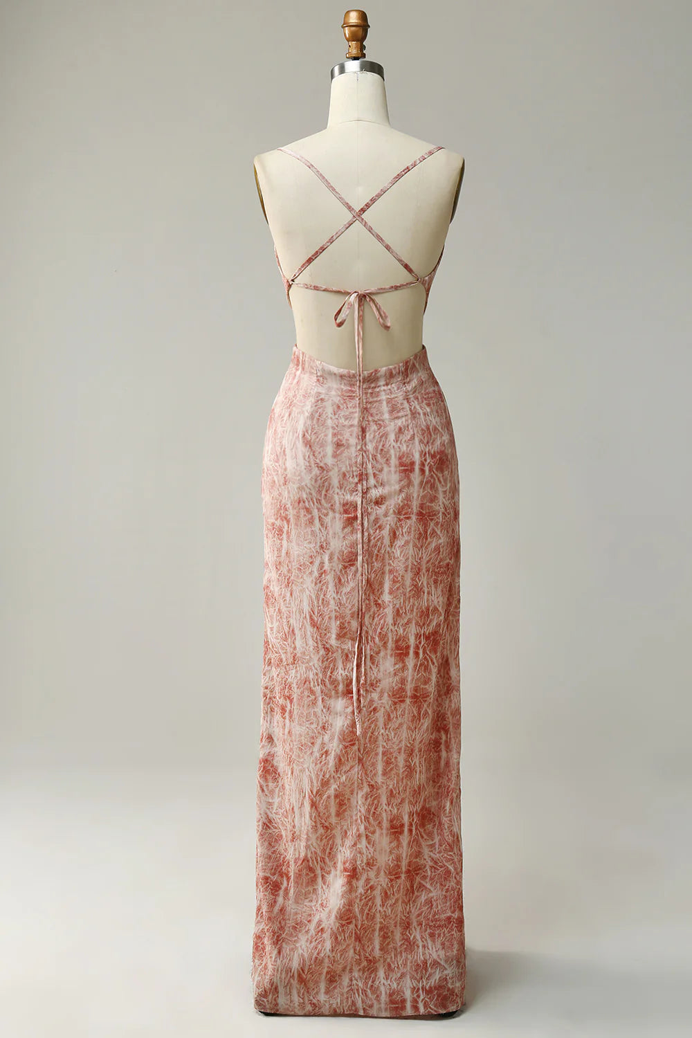 DingJiDress Blush Sheath Spaghetti Straps Backless Stretch Crepe Bridesmaid Dress with Slit