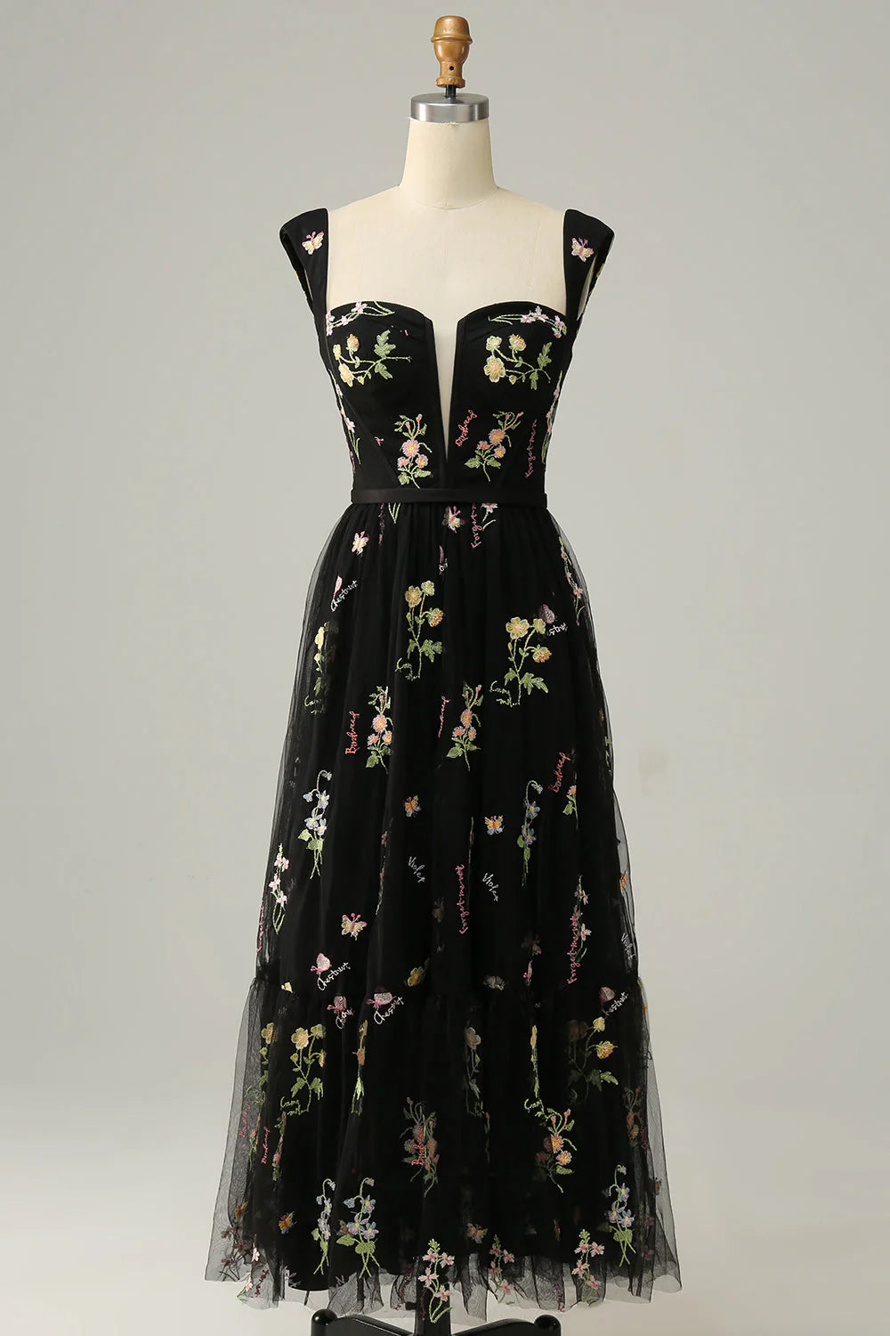 DingJiDress A Line Sweetheart Prom Dresses Tea Length Party Dress with Embroidery