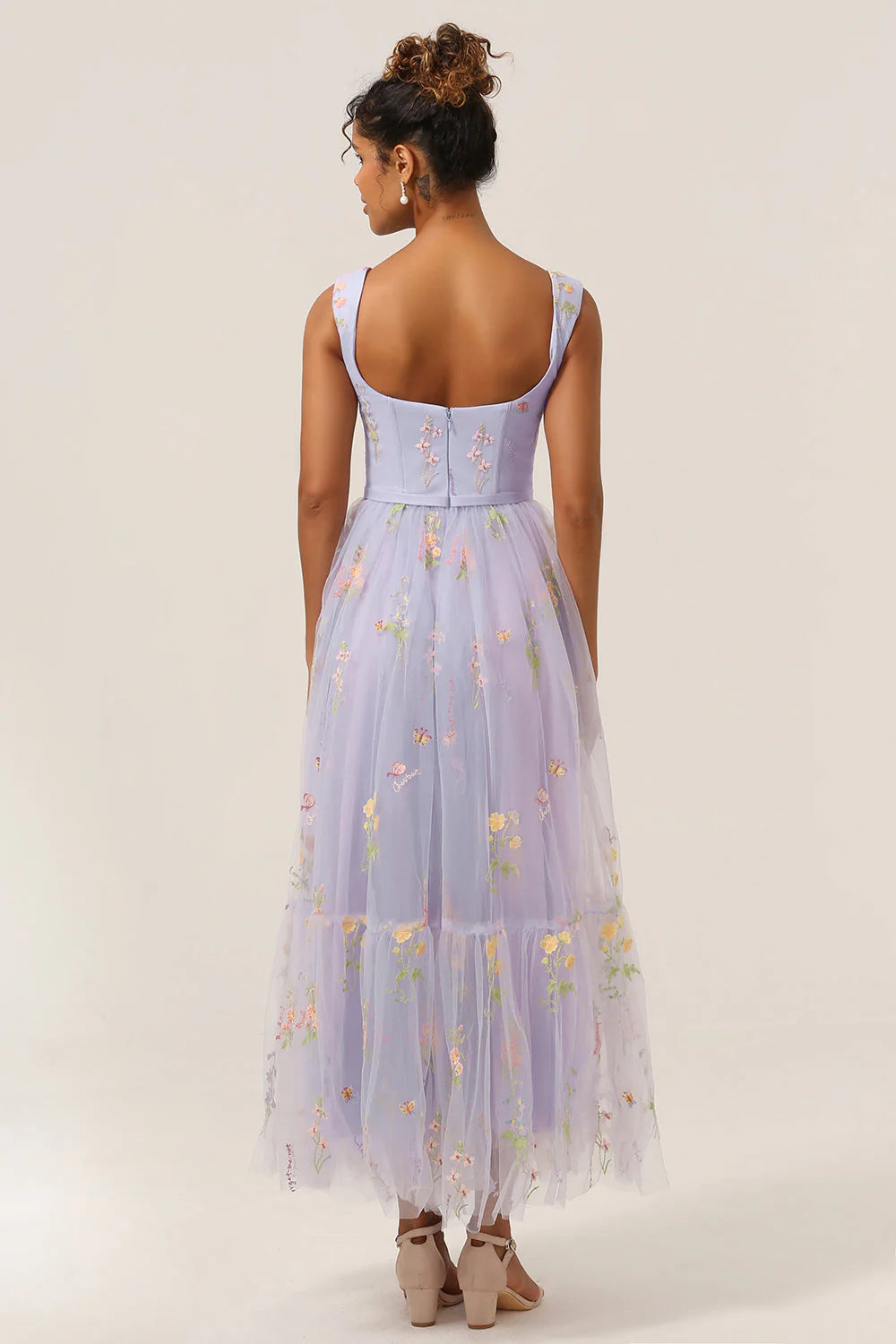 DingJiDress A Line Sweetheart Prom Dresses Tea Length Party Dress with Embroidery