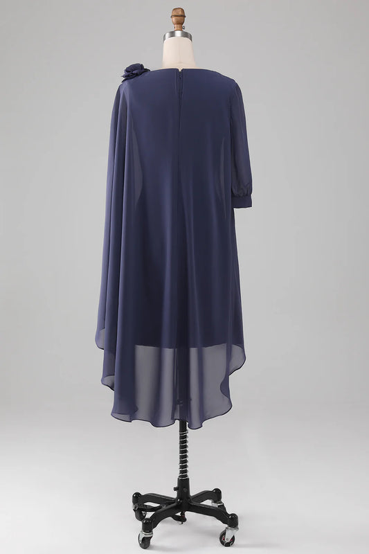 DingJiDress Elegant Fall Wedding Guest Dress November Stormy Column Scoop Neck Knee-Length Chiffon Mother of the Bride Dress