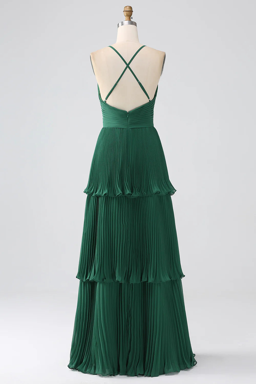 DingJiDress Dark Green A-Line Tiered Floor Length Chiffon Bridesmaid Dress