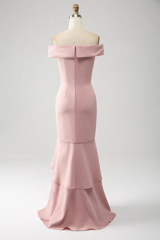 DingJiDress Elegant Bridesmaid Dresses Dusty Rose High Low Asymmetrical Off The Shoulder Party Dress Fall Wedding Guest Dress November