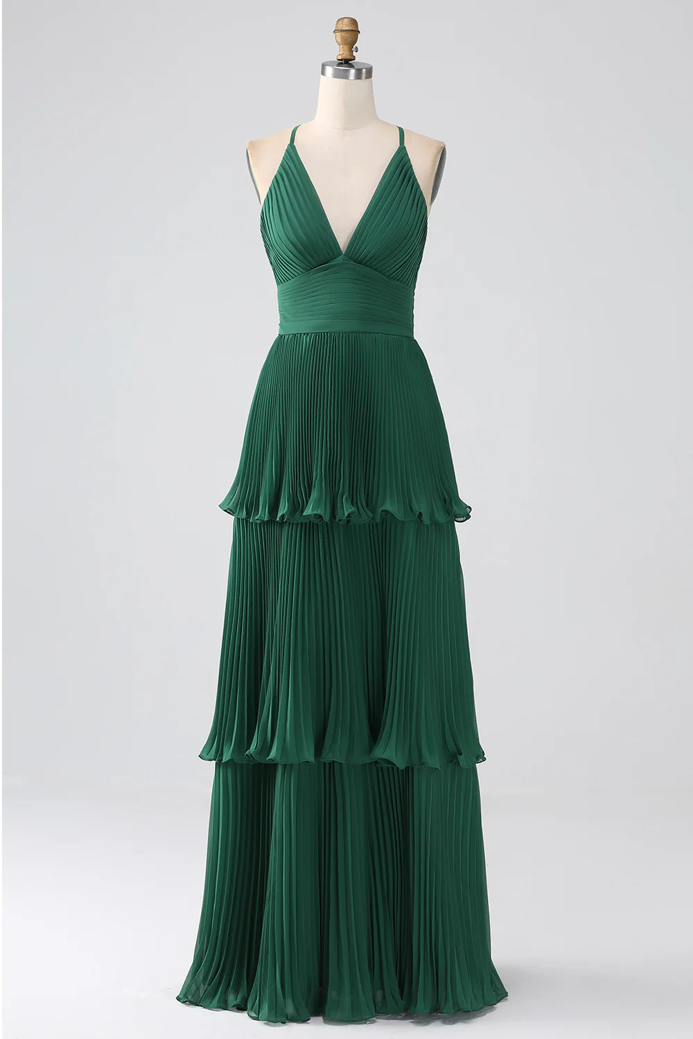 DingJiDress Dark Green A-Line Tiered Floor Length Chiffon Bridesmaid Dress