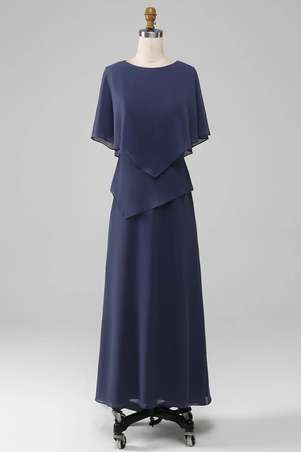 DingJiDress Elegant Stormy Sheath/Column Scoop Tea-Length Chiffon Mother of the Bride Dress Bridesmaid Dresses