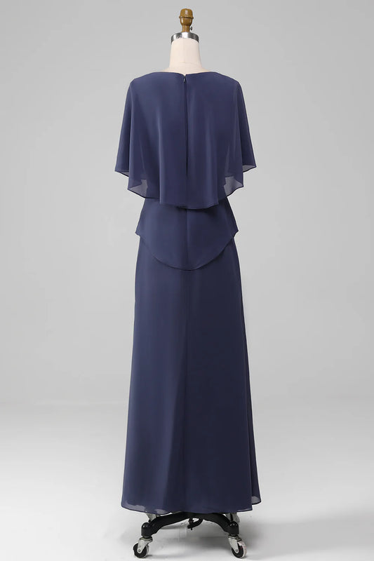 DingJiDress Elegant Stormy Sheath/Column Scoop Tea-Length Chiffon Mother of the Bride Dress Bridesmaid Dresses