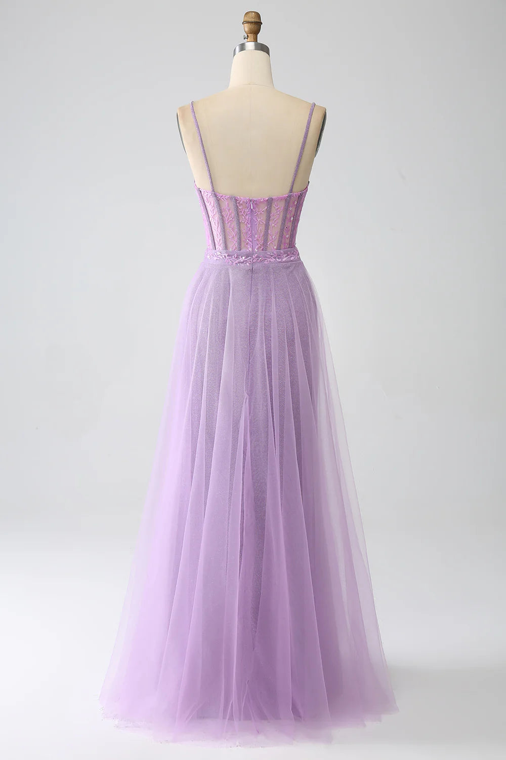 DingJiDress A-Line Lilac Spaghetti Straps Long Corset Prom Dress