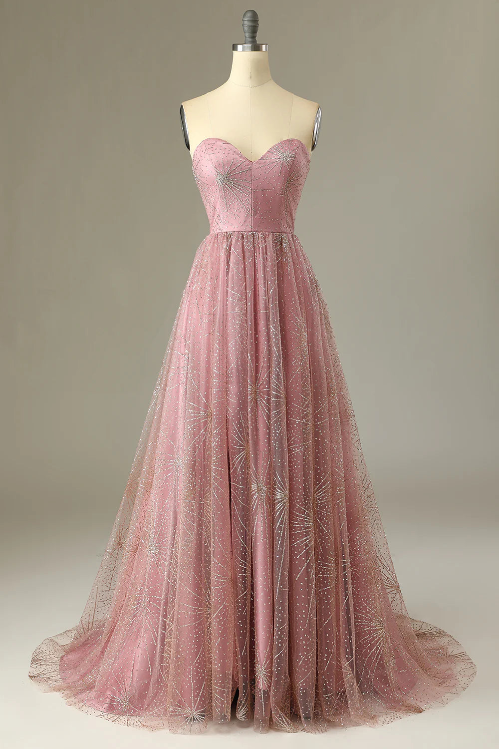 DingJiDress A Line Sweetheart Blush Prom Dress with Criss Cross Back