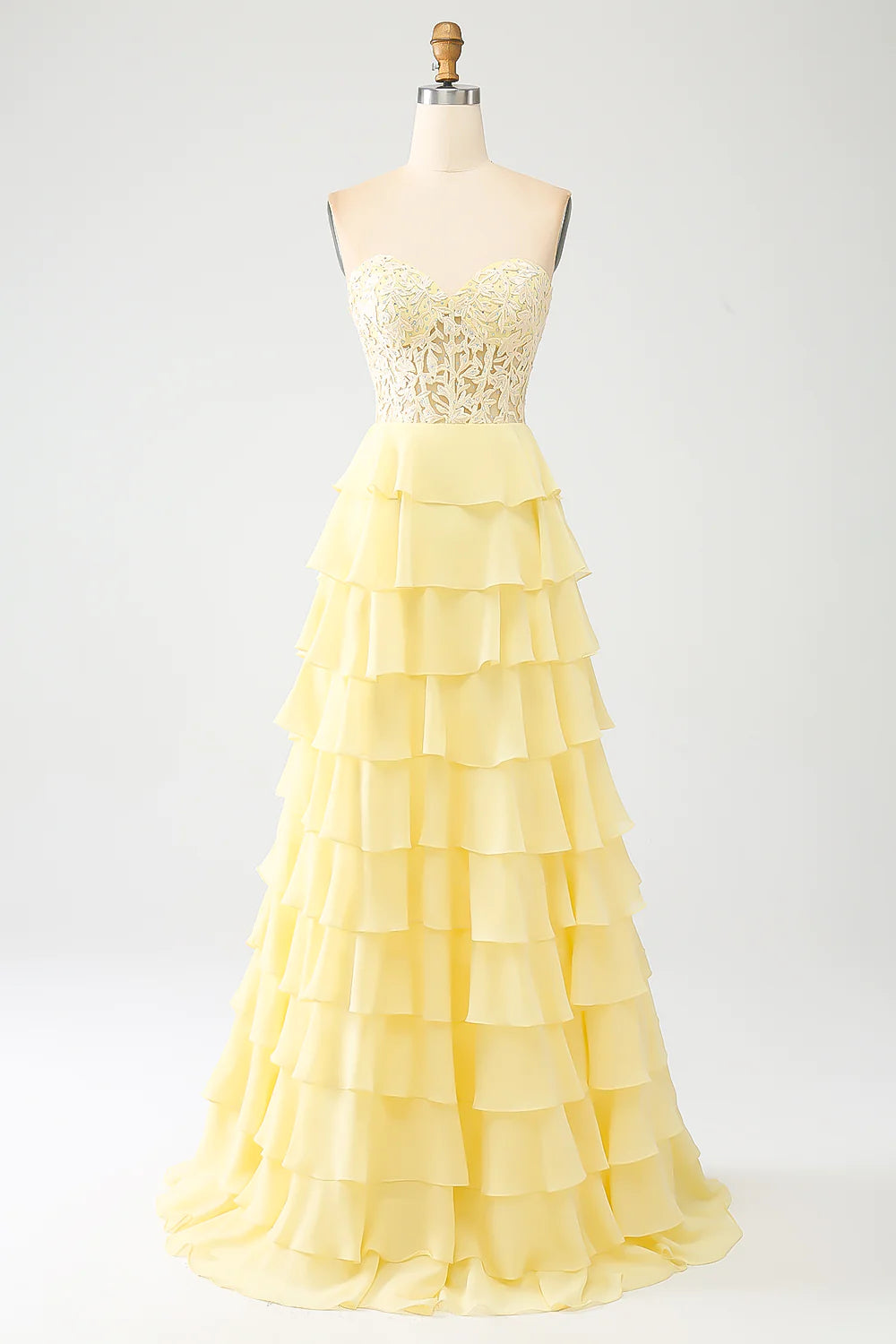 DingJiDress Yellow Sweetheart Tiered Long Prom Dress