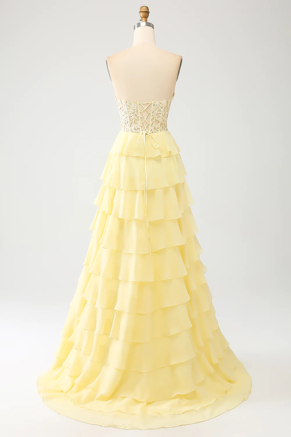 DingJiDress Yellow Sweetheart Tiered Long Prom Dress
