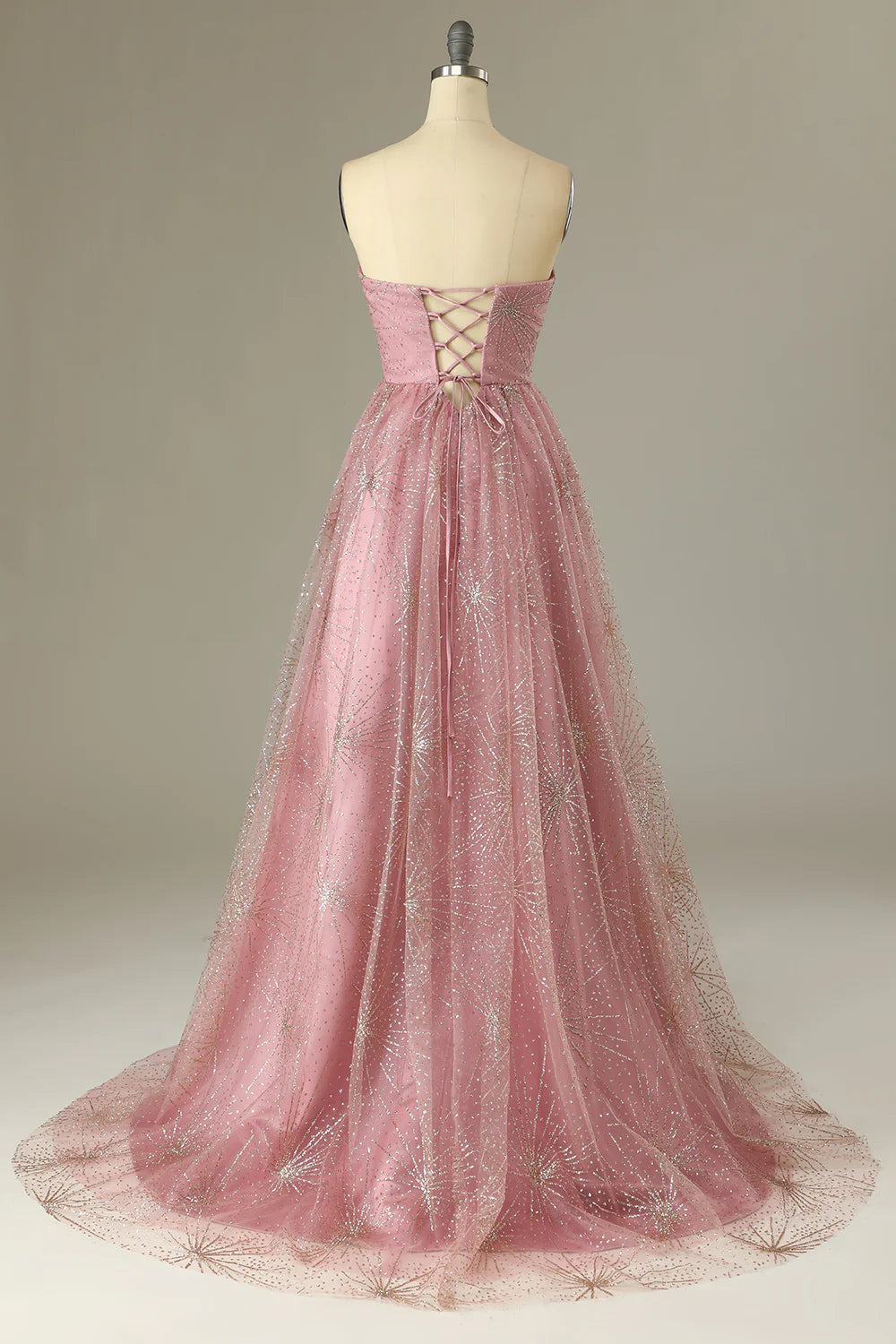 DingJiDress A Line Sweetheart Blush Prom Dress with Criss Cross Back