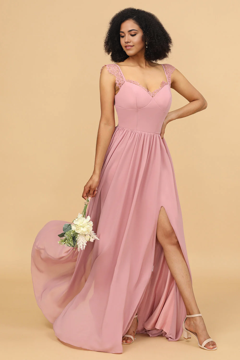 DingJiDress Blush Sweetheart Wedding Guest Dresses Long Chiffon Bridesmaid Dress with Slit