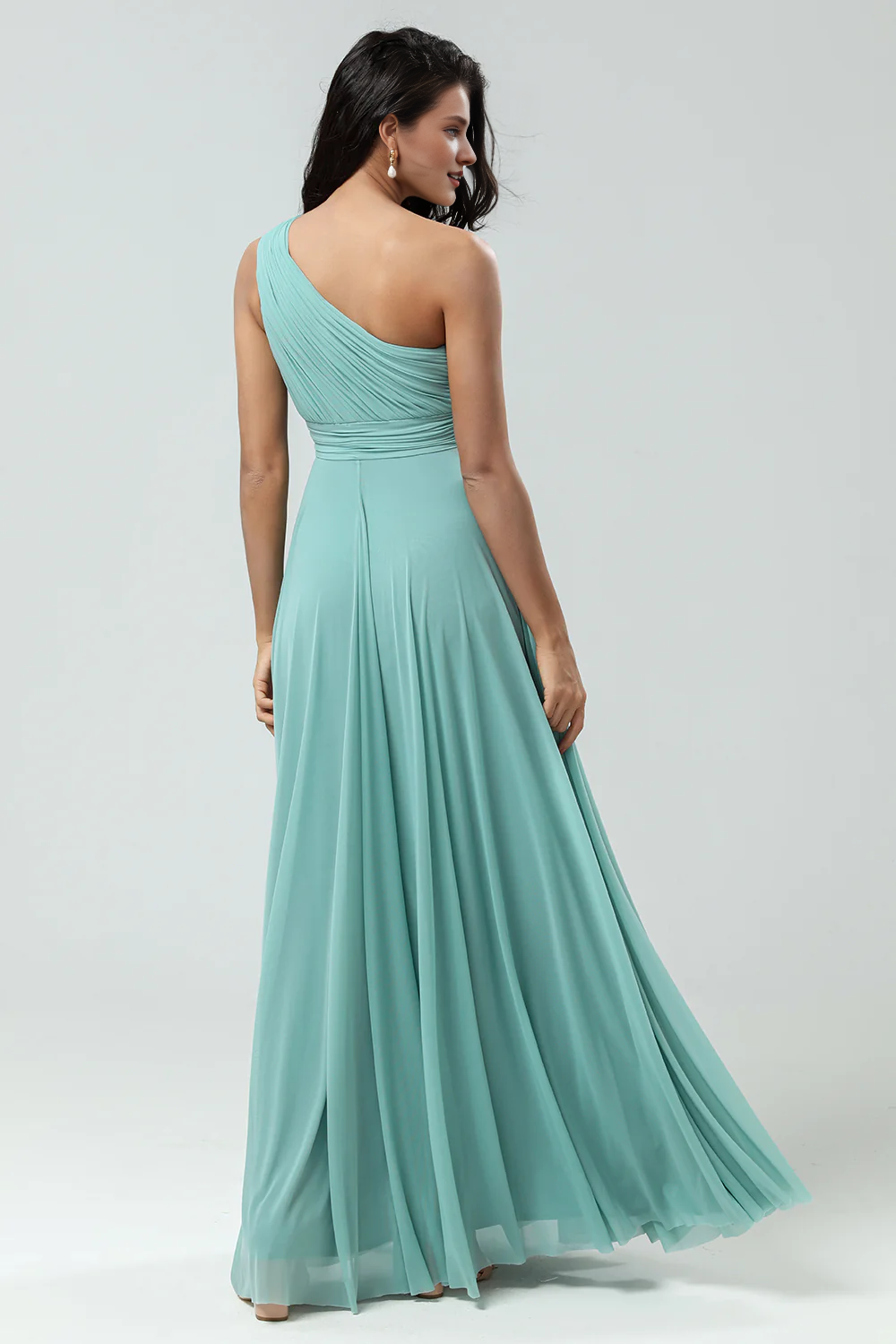 DingJiDress Elegant A-Line Prom Dresses One Shoulder Pleated Floor Length Bridesmaid Dress