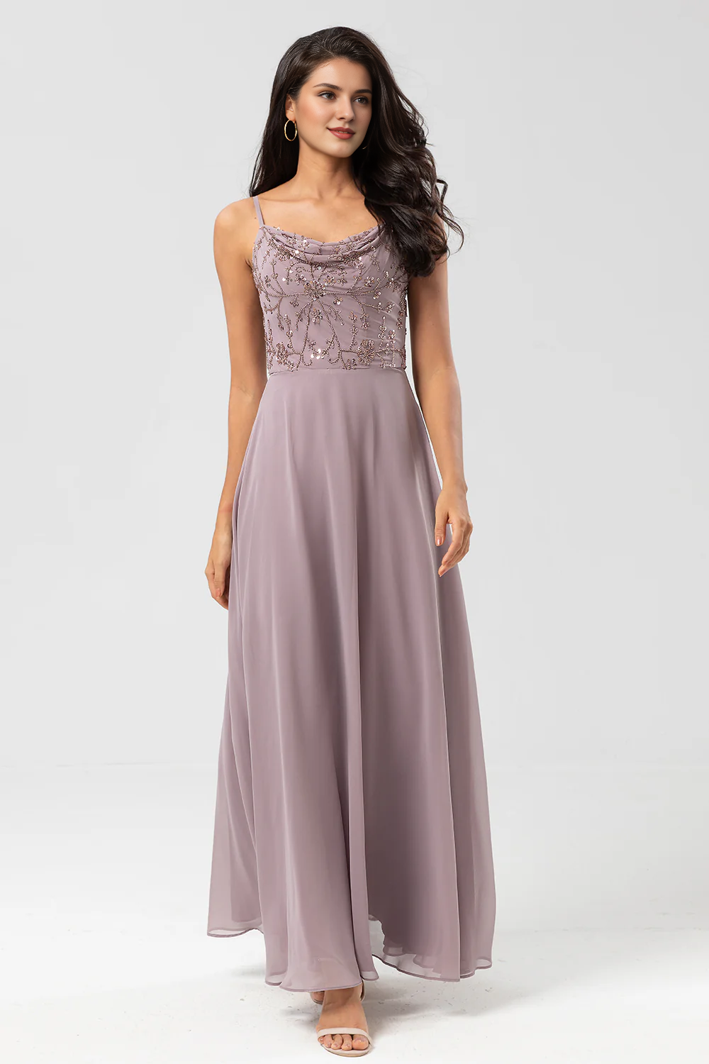 Wholesale Elegant Dusty Sage A-Line Prom Dresses Spaghetti Straps Embroidered Chiffon Bridesmaid Dress